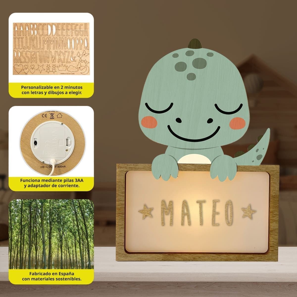 Lámpara Dinosaurio Personalizable