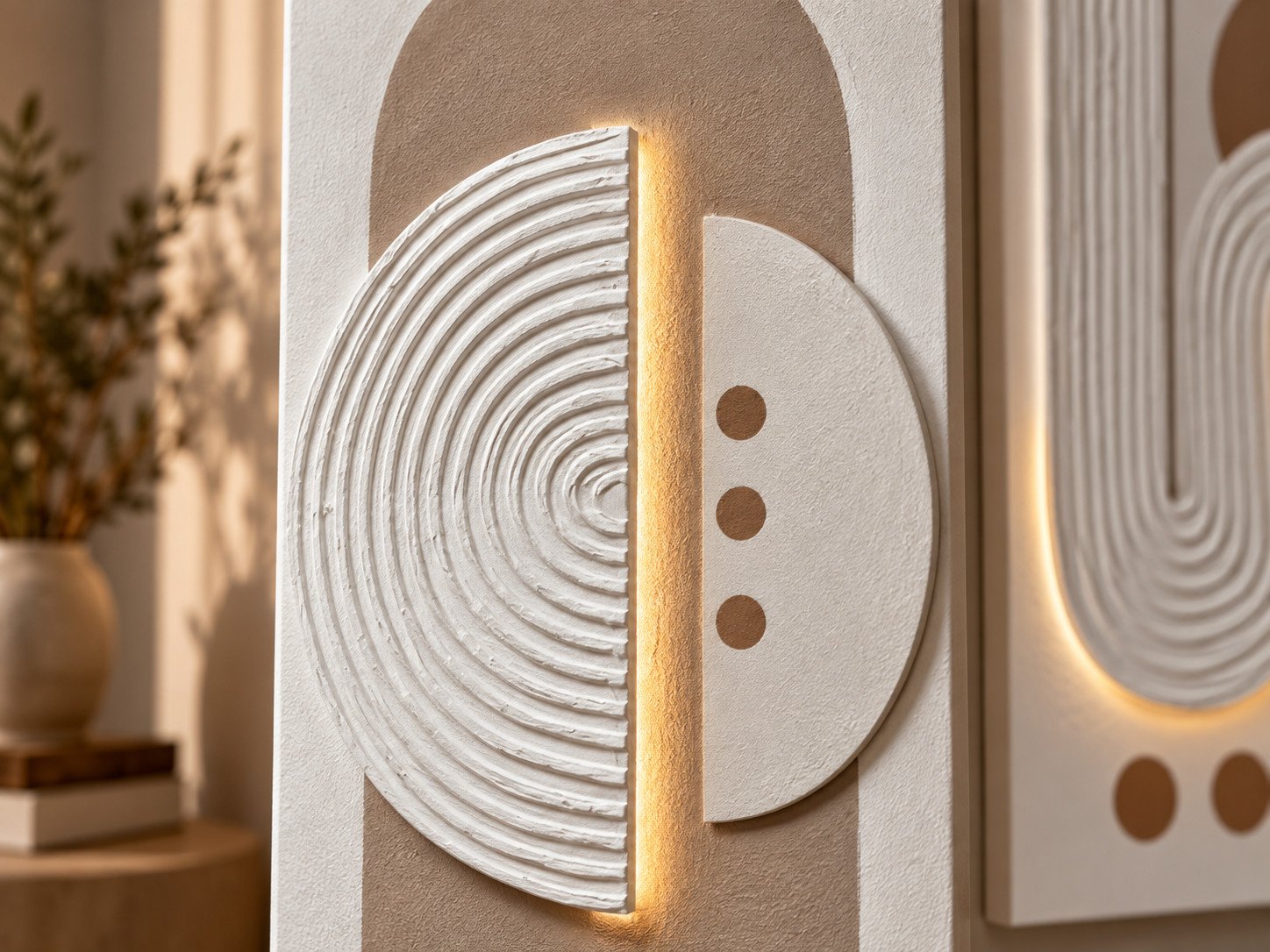 Detalle del relieve de arcos y la tira de luz del óleo de distintas texturas