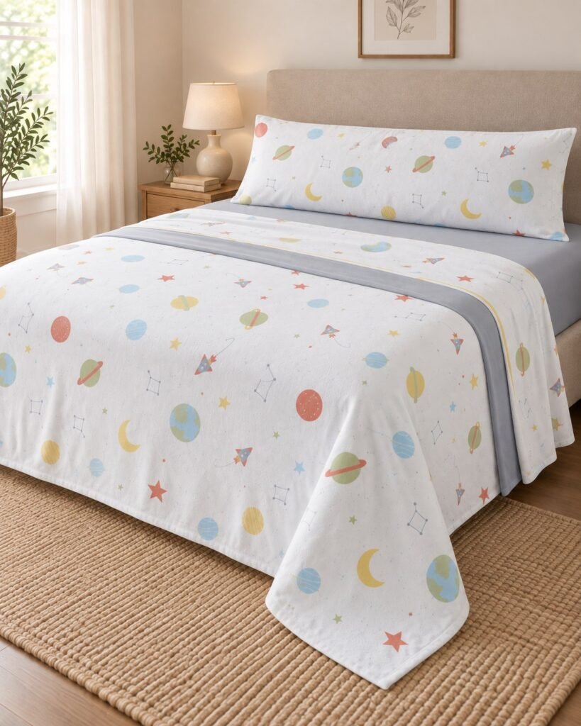 Sábanas de Coralina Burrito Blanco – Diseño Espacial Infantil (Cama 90 cm)