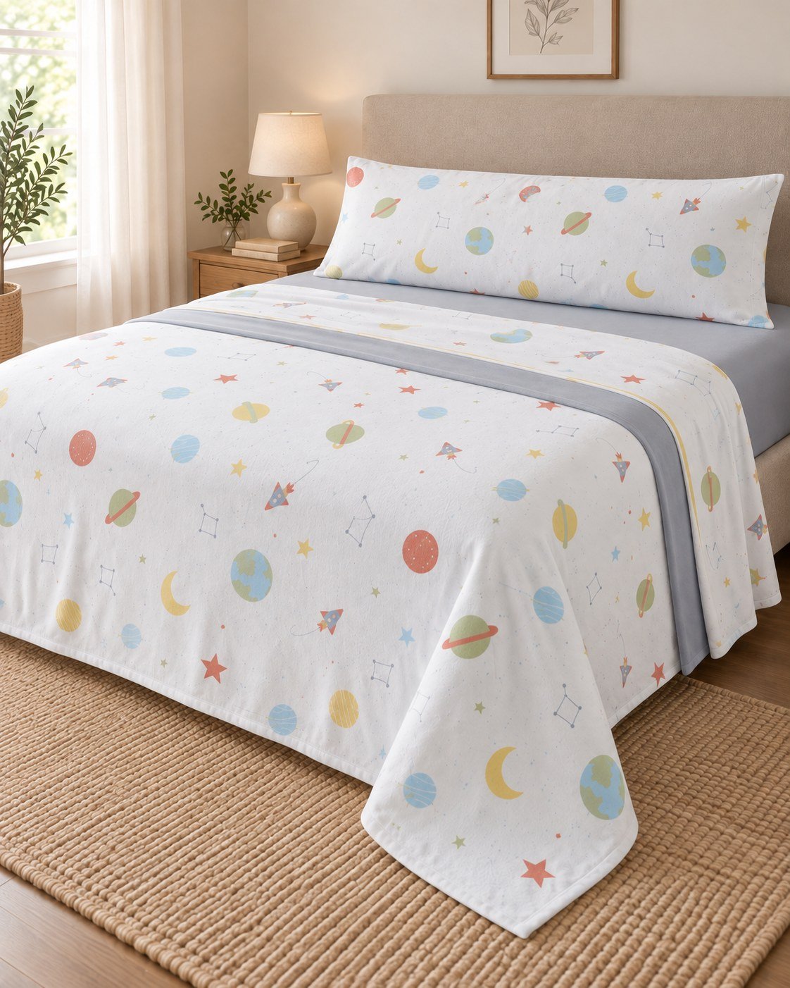 Sábanas de Coralina Burrito Blanco – Diseño Espacial Infantil (Cama 90 cm)
