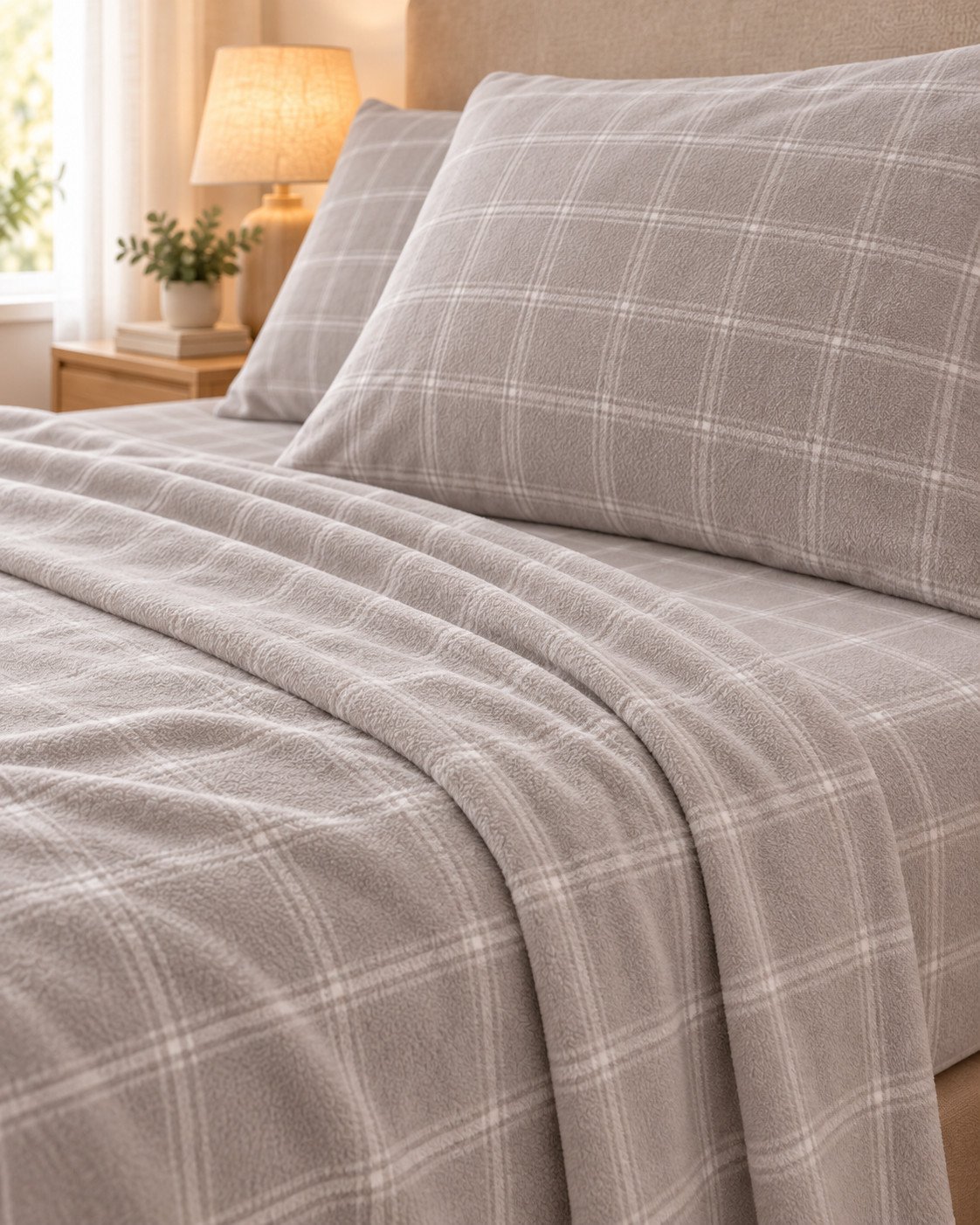 Detalle de la almohada y la sábana de cuadros nude de Velvelina