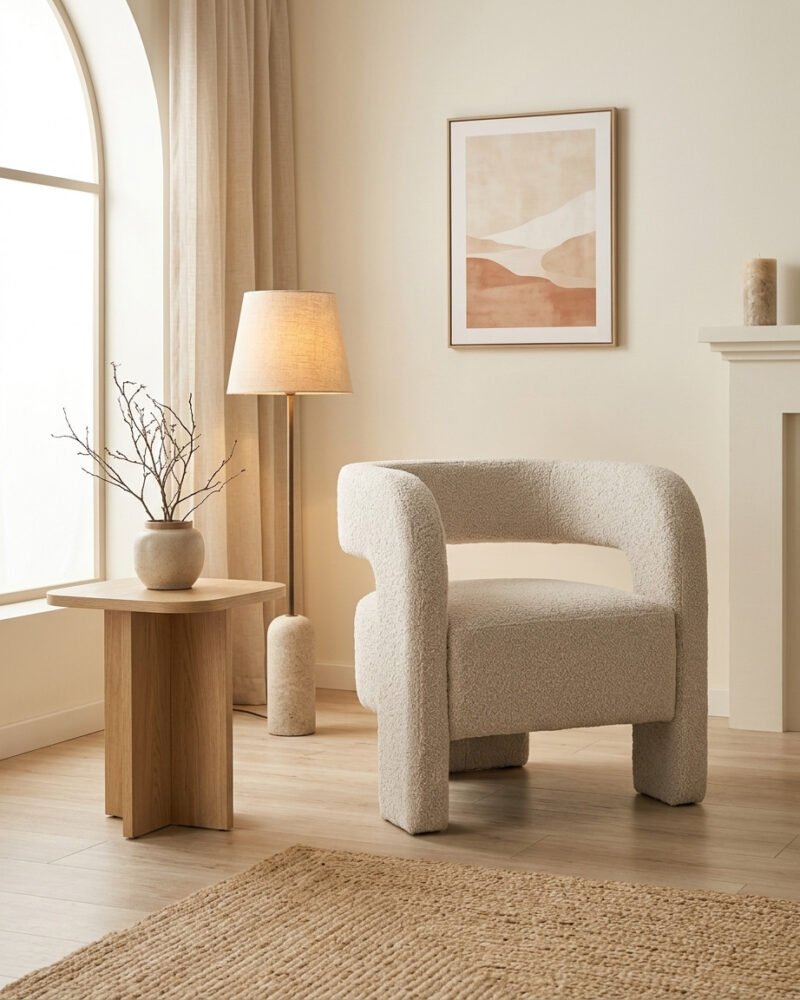 Butaca Bakari de rizo suave beige